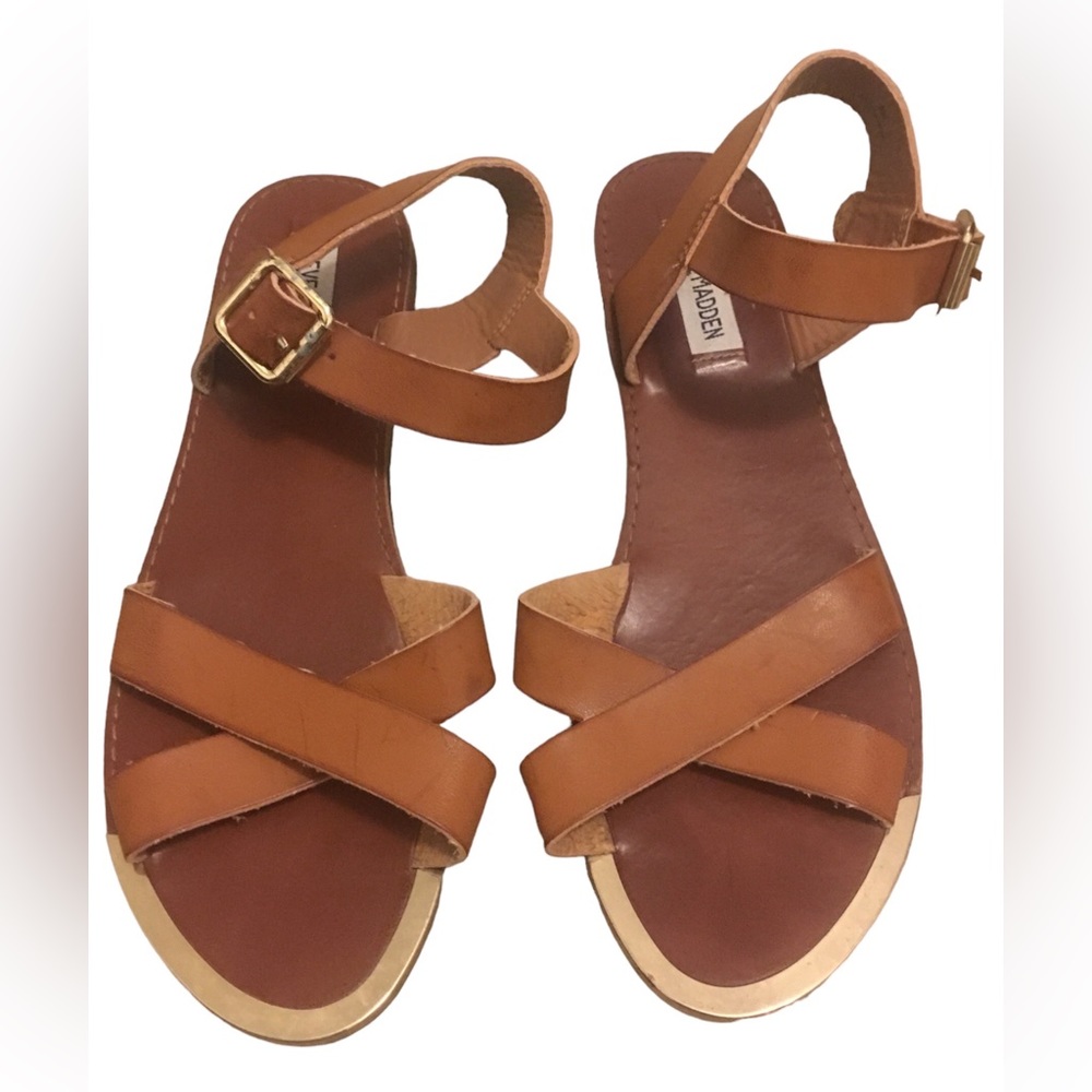 Steve Madden Bayley Criss Cross Cognac Flat Sandal